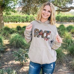 Beige 'Race Life' Graphic Hoodie